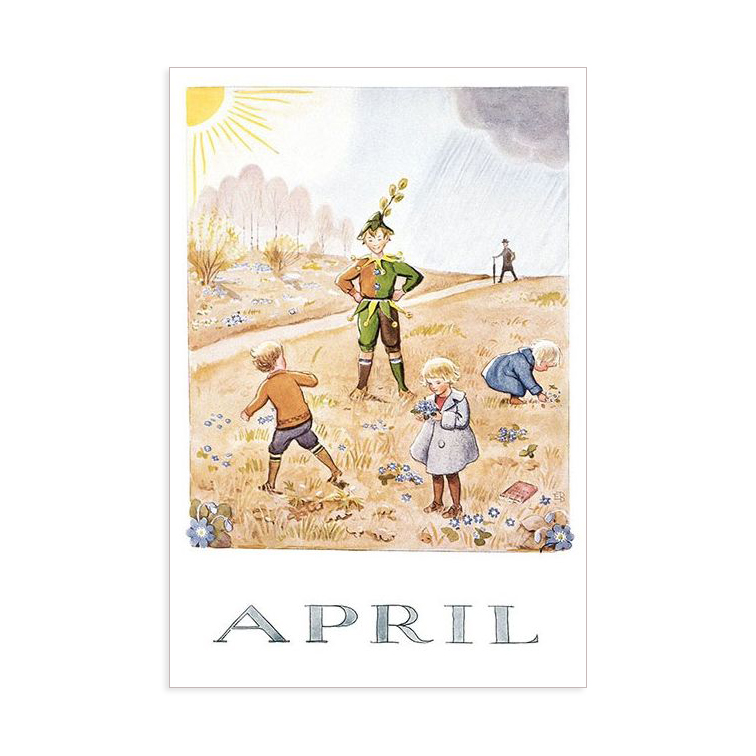 Elsa Beskow cartolina mese Aprile 10,5x15 cm acquerello