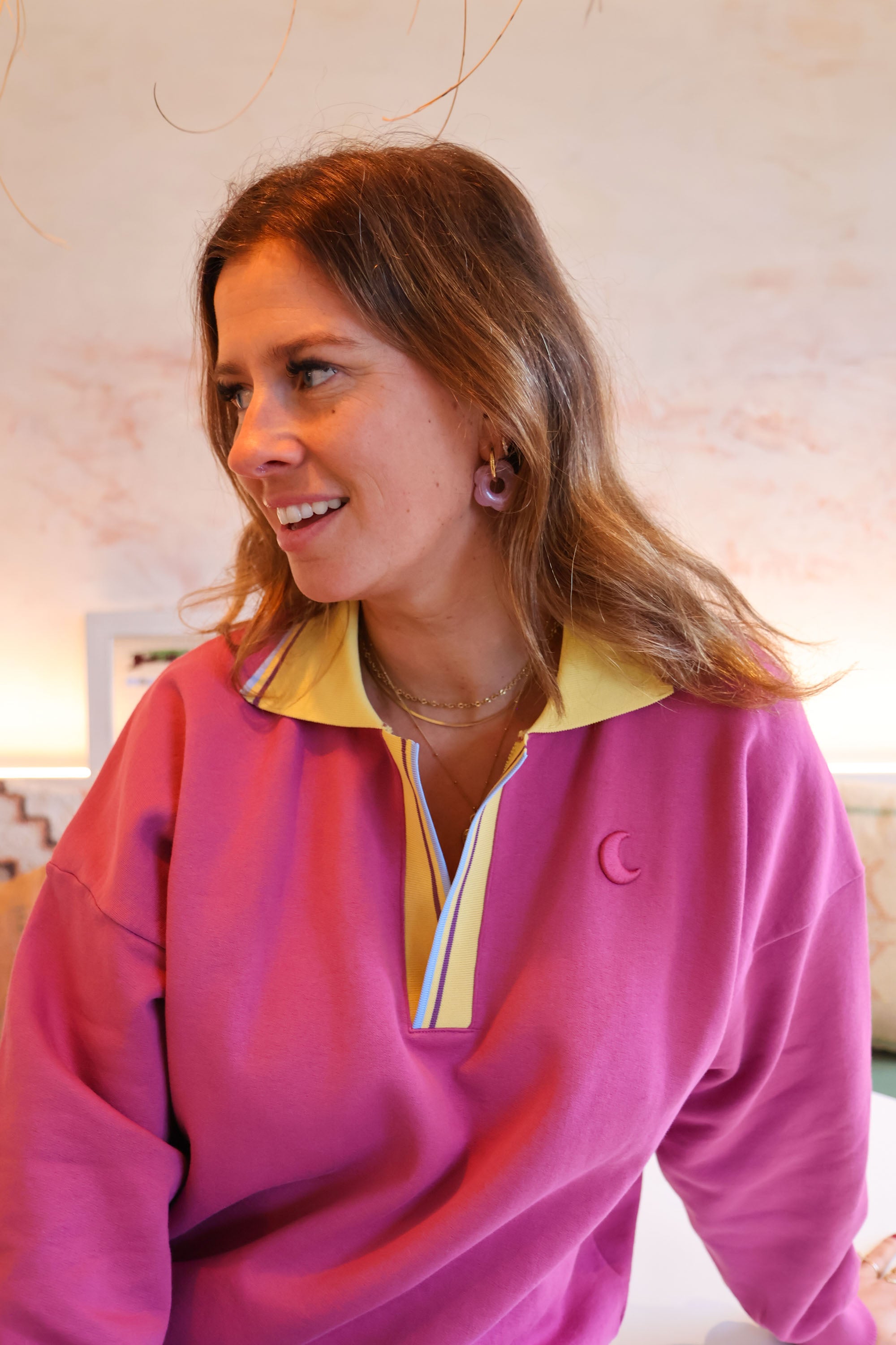 Ella and Rapha Moon polo felpa rosa donna berry pink
