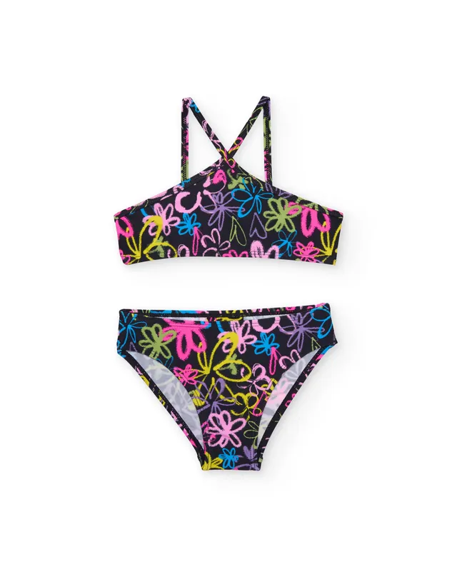 Tuc tuc bikini bambina nero stampa graffiti
