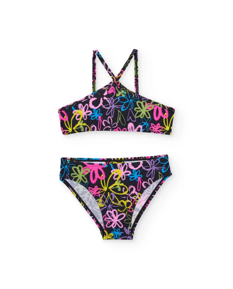 Tuc tuc bikini bambina nero stampa graffiti