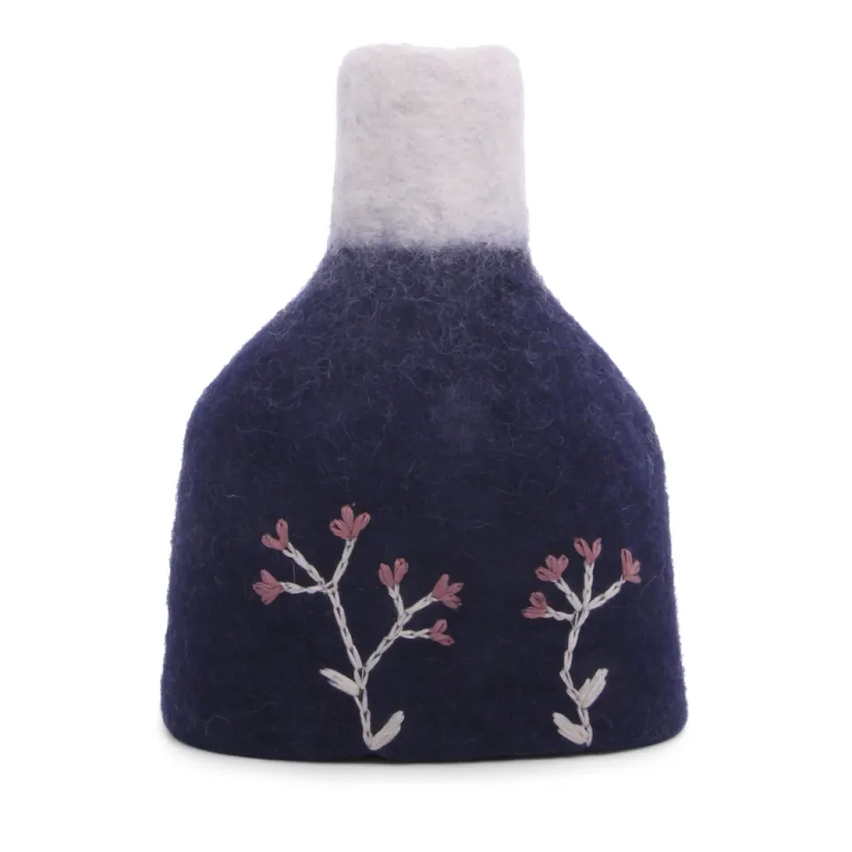 Gry & Sif vaso feltro blu portavaso lana con vetro