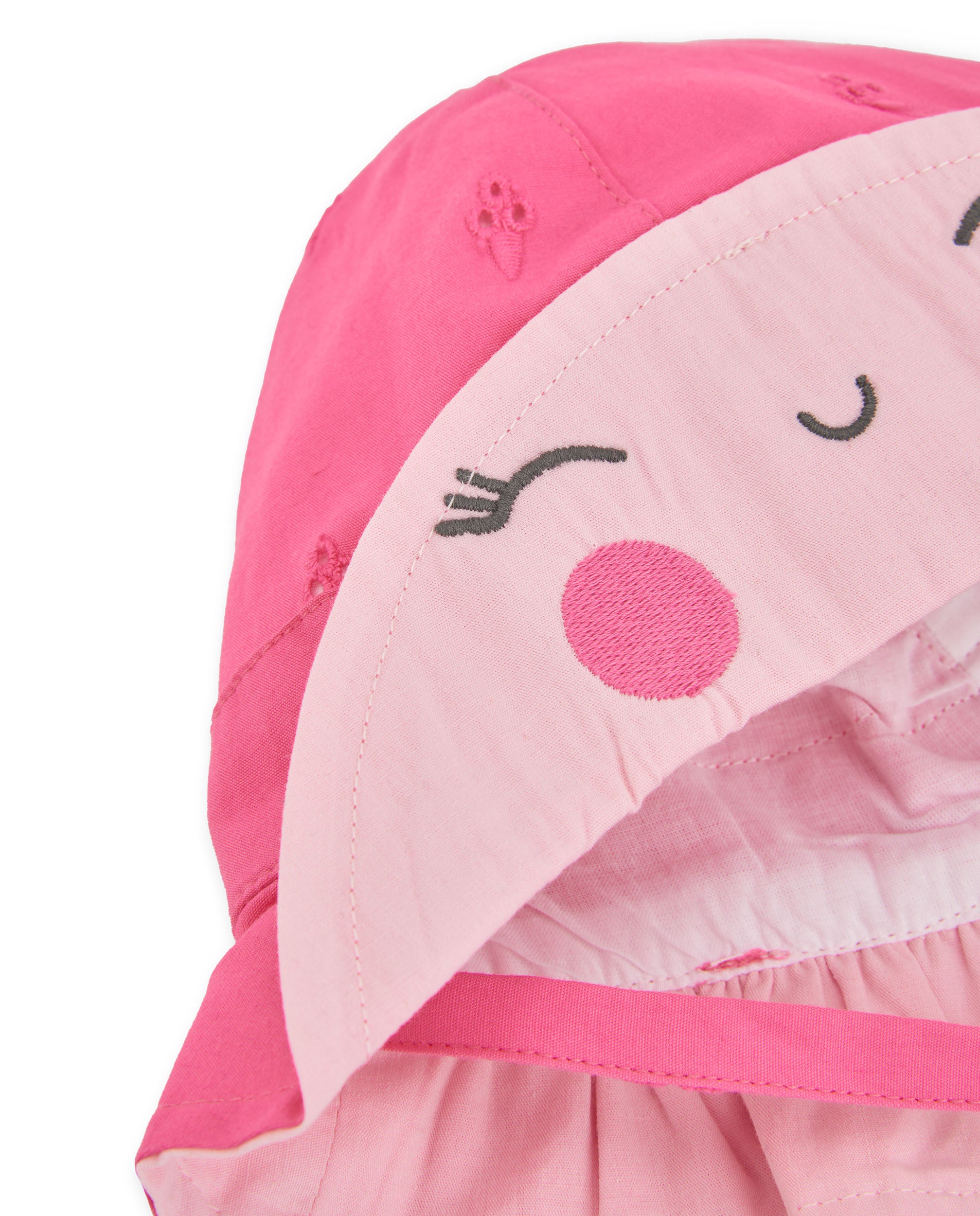 Tuc Tuc cappello sole neonata rosa lacci ricamo faccina