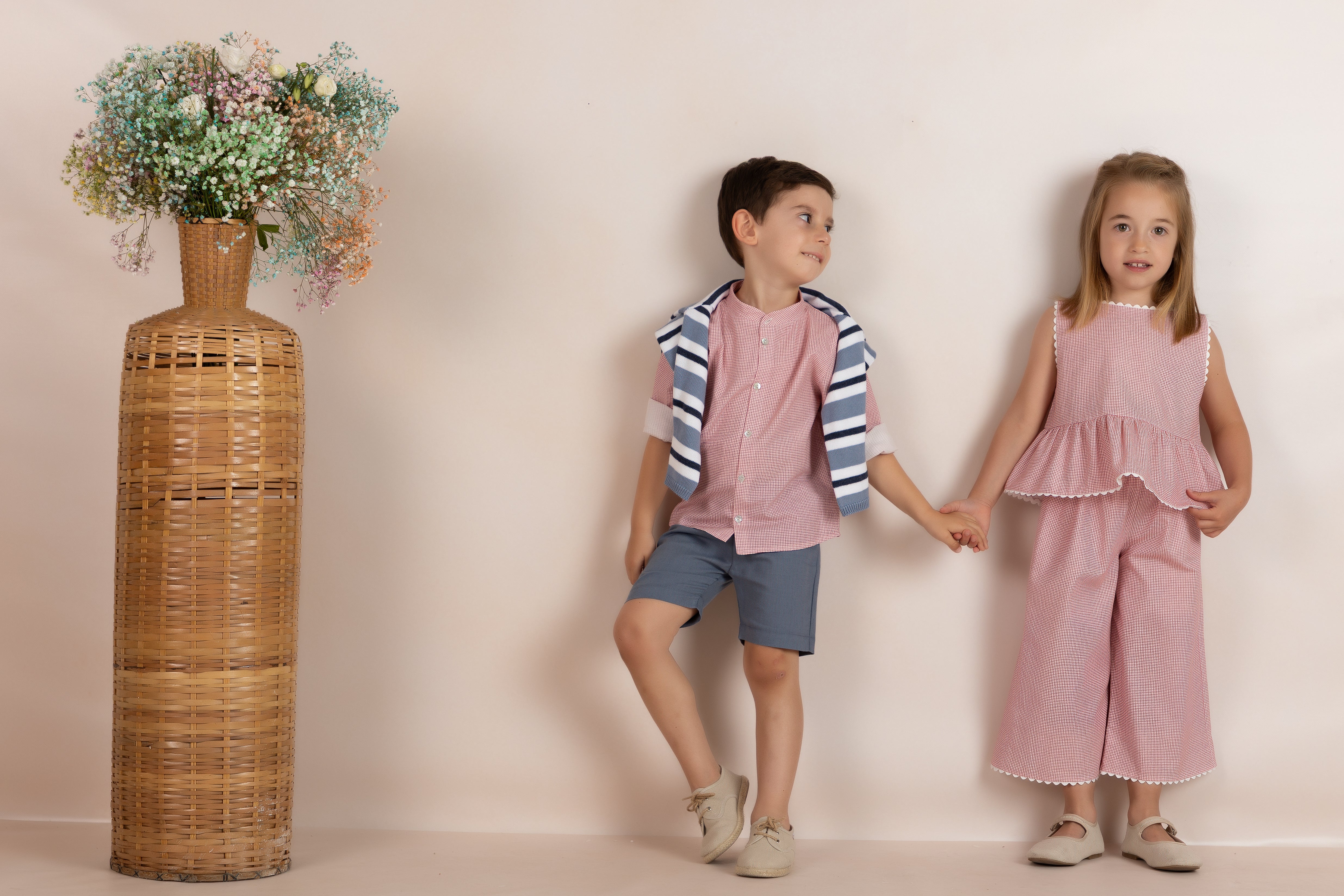 Mebi Vichy camicia bambino rossa cotone collo mao
