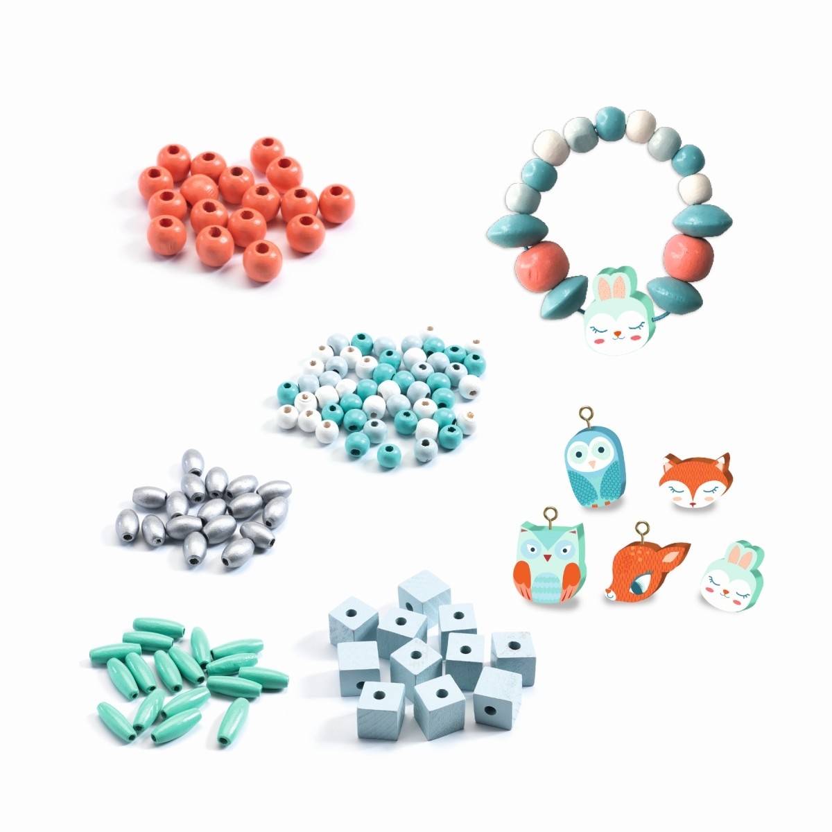 Djeco Little Animals kit perline legno collane 450 pezzi