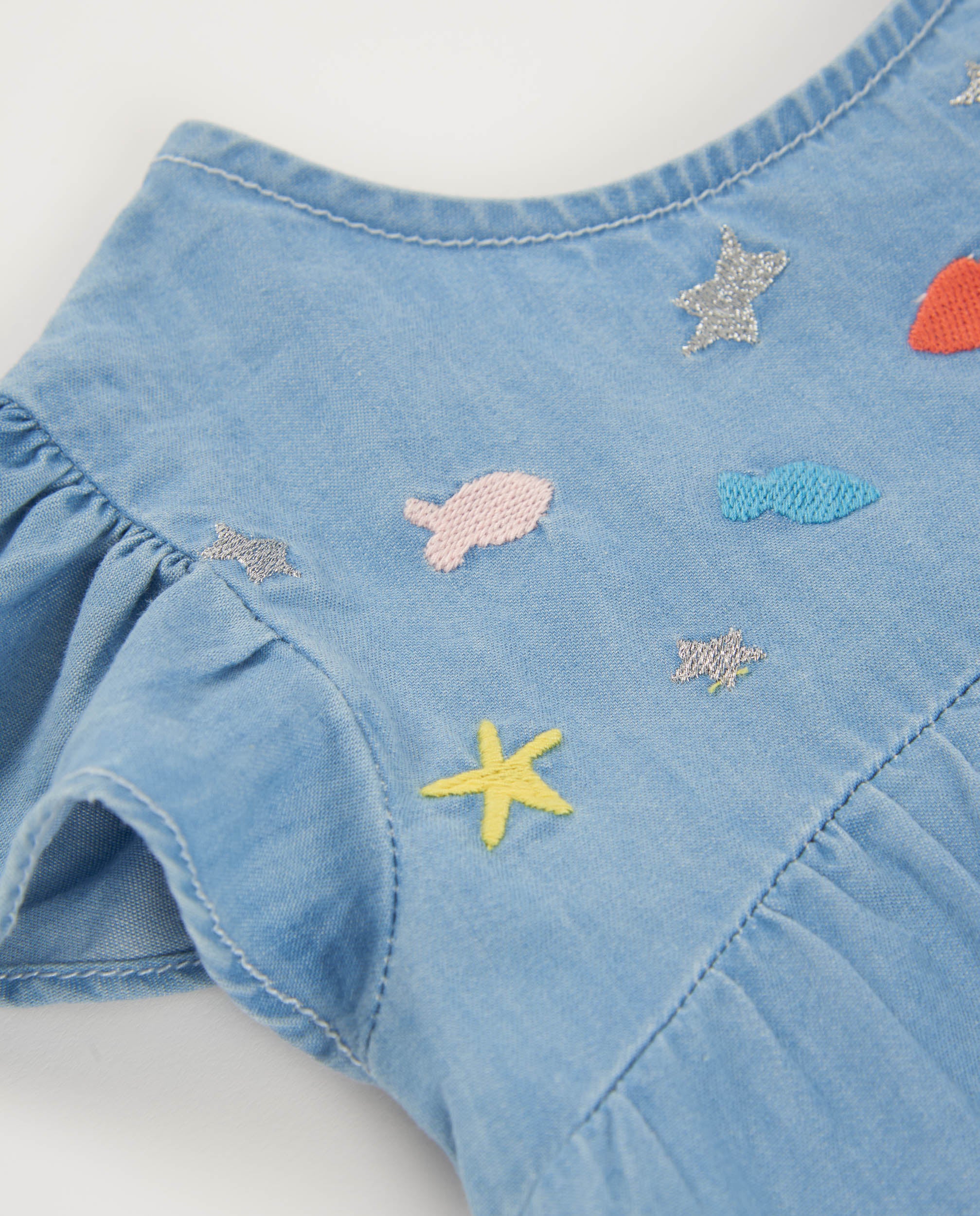 Tuc Tuc vestito bambina denim azzurro ricamo pesci