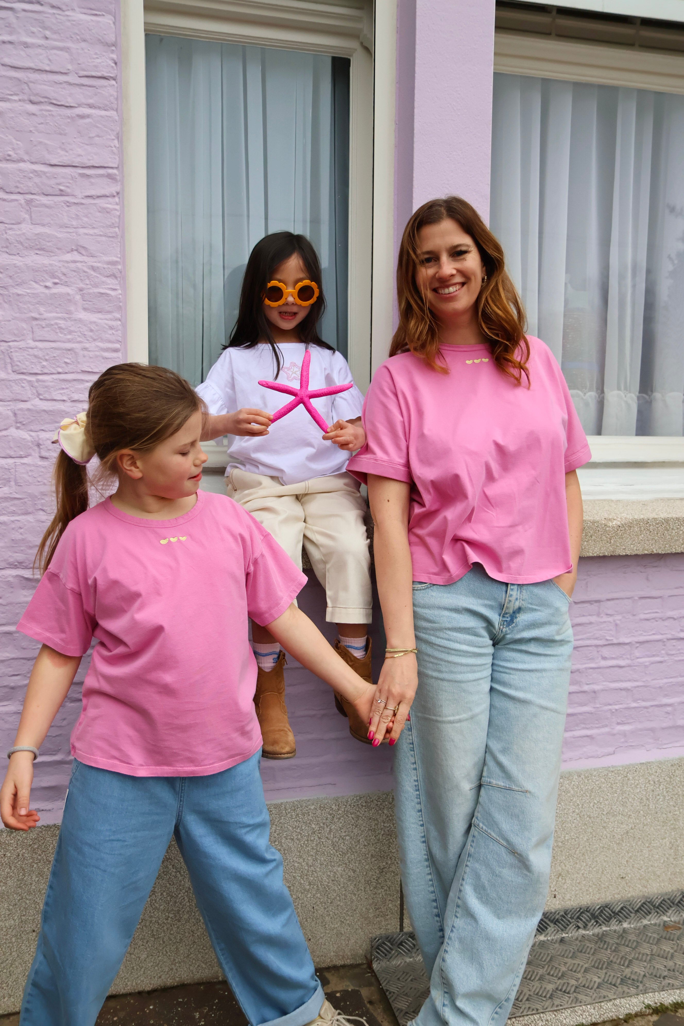 Ella and Rapha little HEARTS t-shirt bambina rosa cotone bio