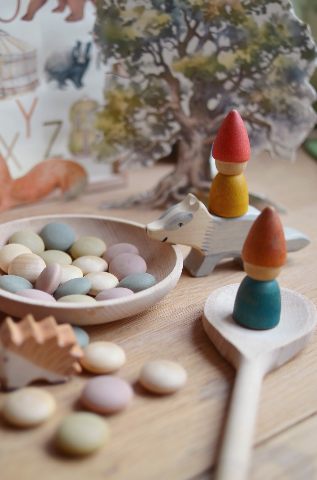Grapat Tomte e animali bosco set gioco legno destrutturato