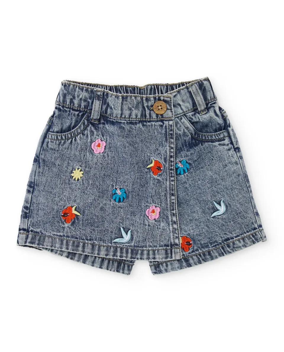 Tuc Tuc shorts bambina denim ricamo floreale jeans