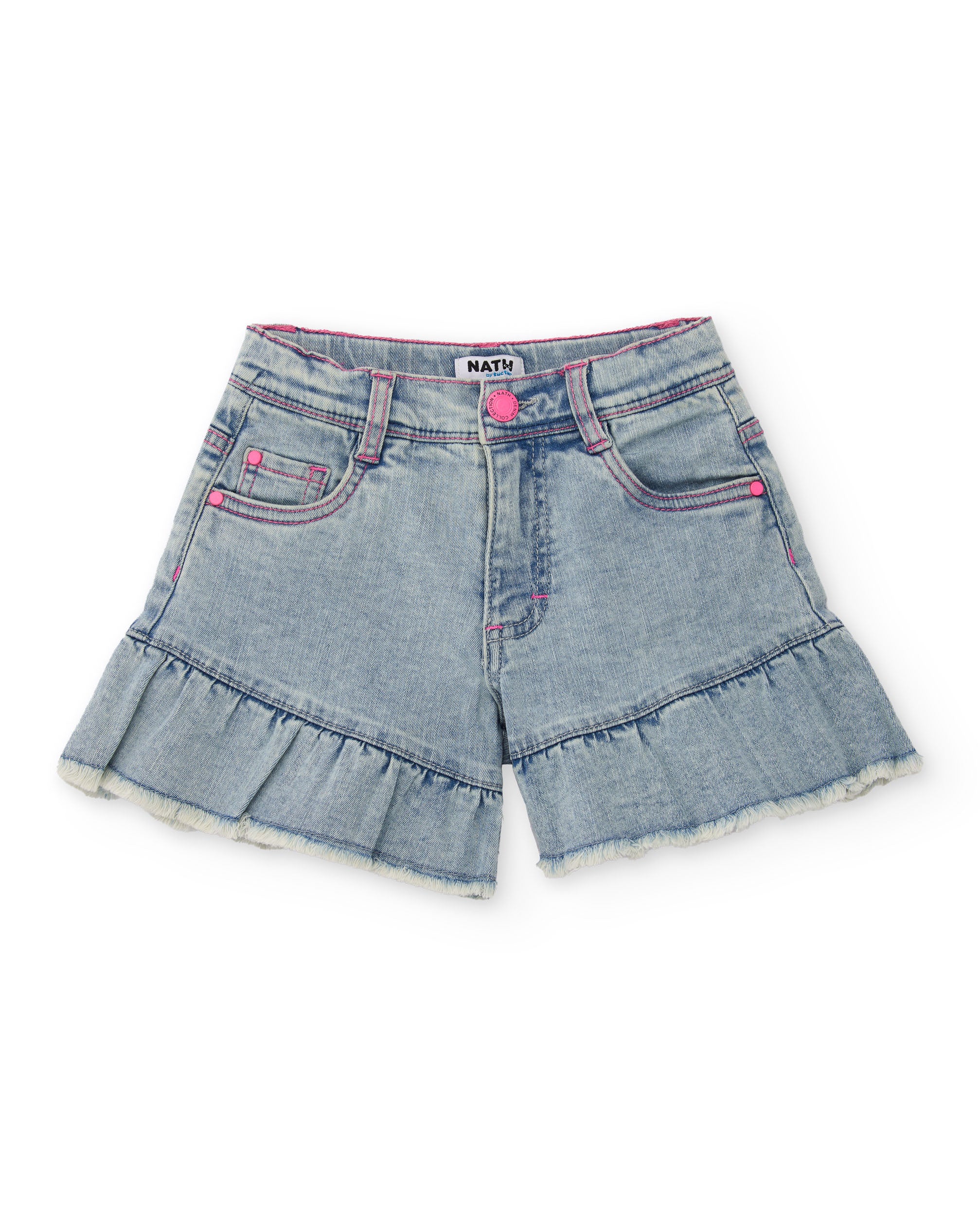 Tuc Tuc shorts denim bambina azzurri con volant