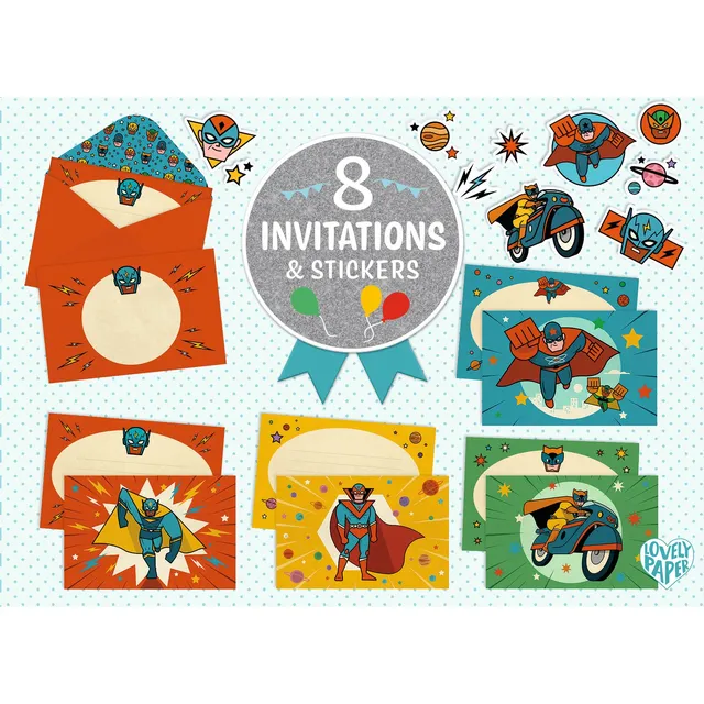 Djeco Pow Bang set 8 inviti festa con buste