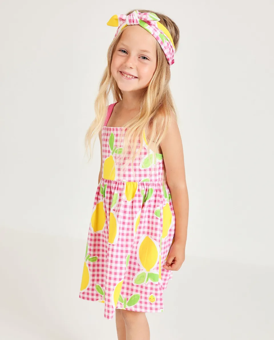 Tuc Tuc vestito bambina rosa quadretti limoni