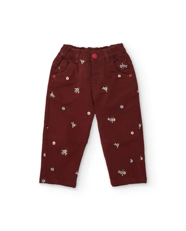 Tuc Tuc pantaloni bambina bordeaux ricamo fiori