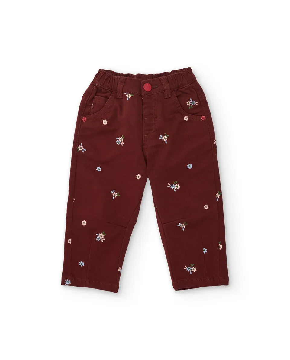 Tuc Tuc pantaloni bambina bordeaux ricamo fiori