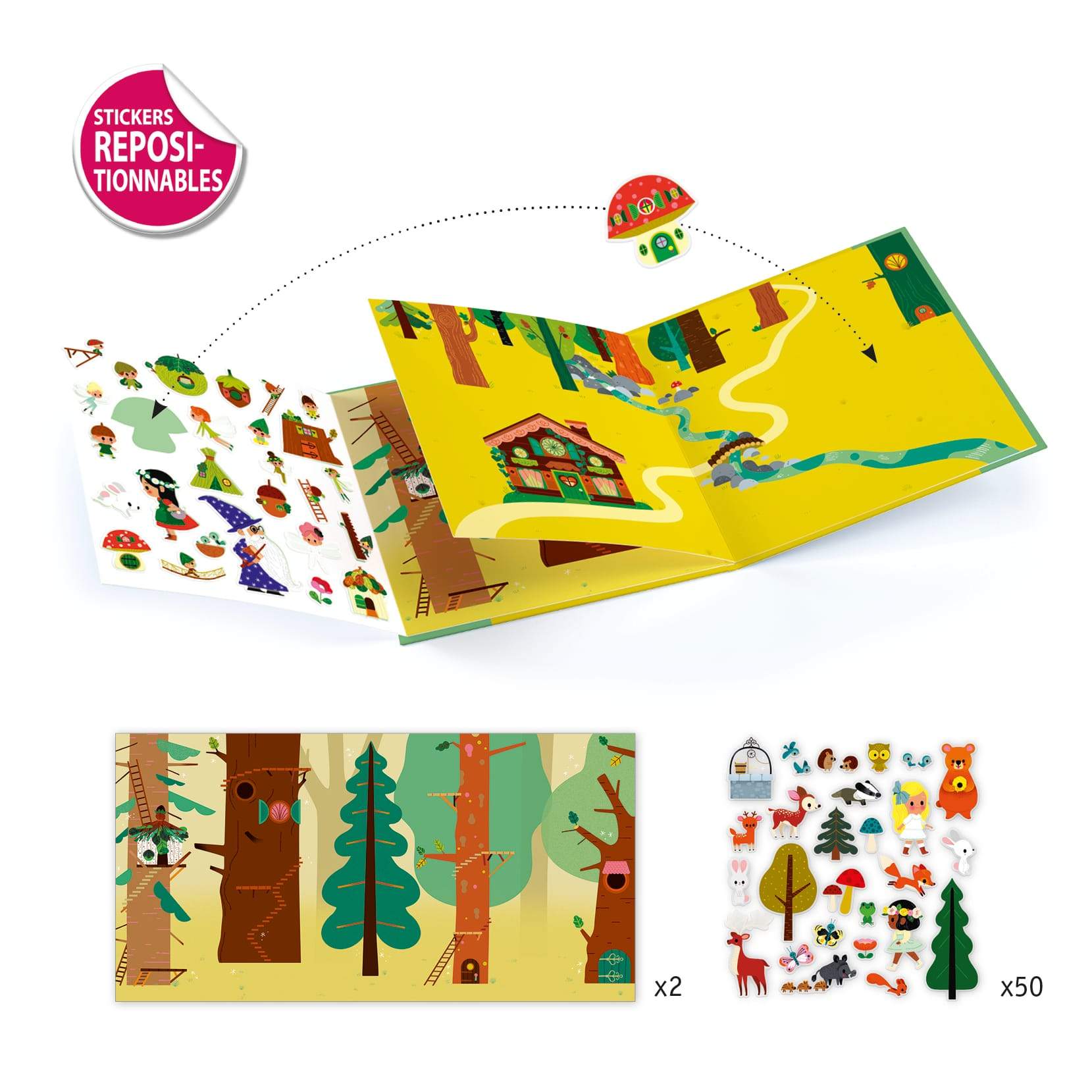 Djeco Foresta Incantata stickers riposizionabili 50 pezzi da viaggio