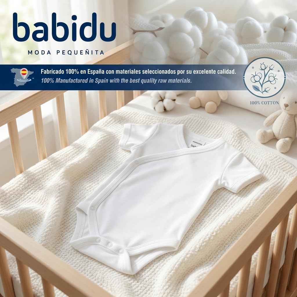 Babidu Body Bambù Maniche Corte Bianco 3-6 Mesi Incrociato