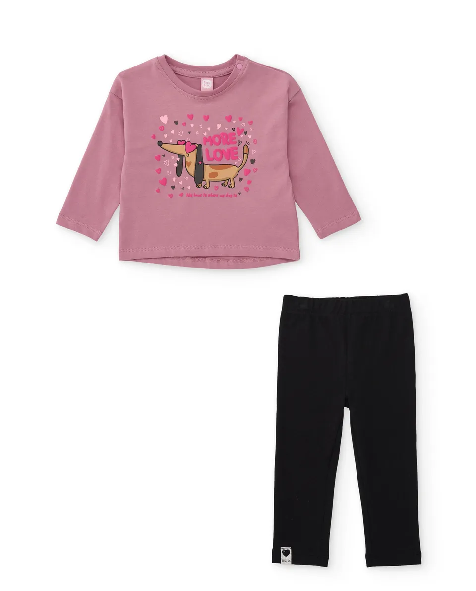 Tuc tuc completo maglia leggings cotone rosa bambina