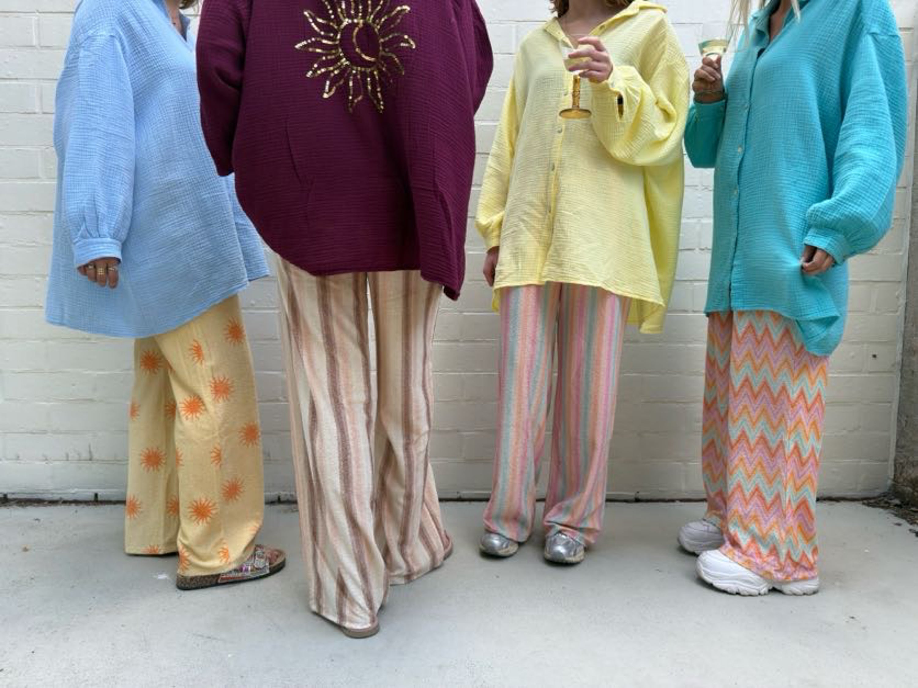 Ella and Rapha Olivia pantaloni mocca righe spugna lunghi
