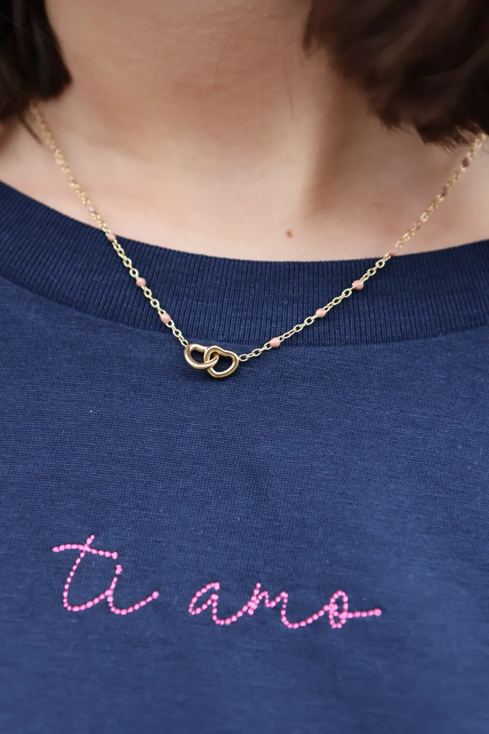 Ella and Rapha Connected Heart collana oro rosa acciaio