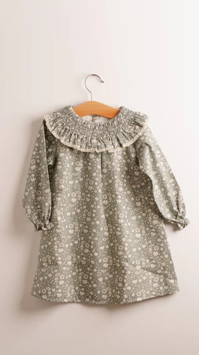 Mebi vestito bambina 5 anni verde fiori cotone