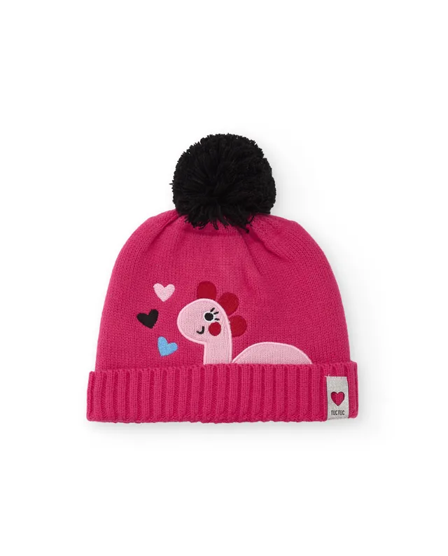 Tuc tuc berretta bambina dino fucsia con pon pon