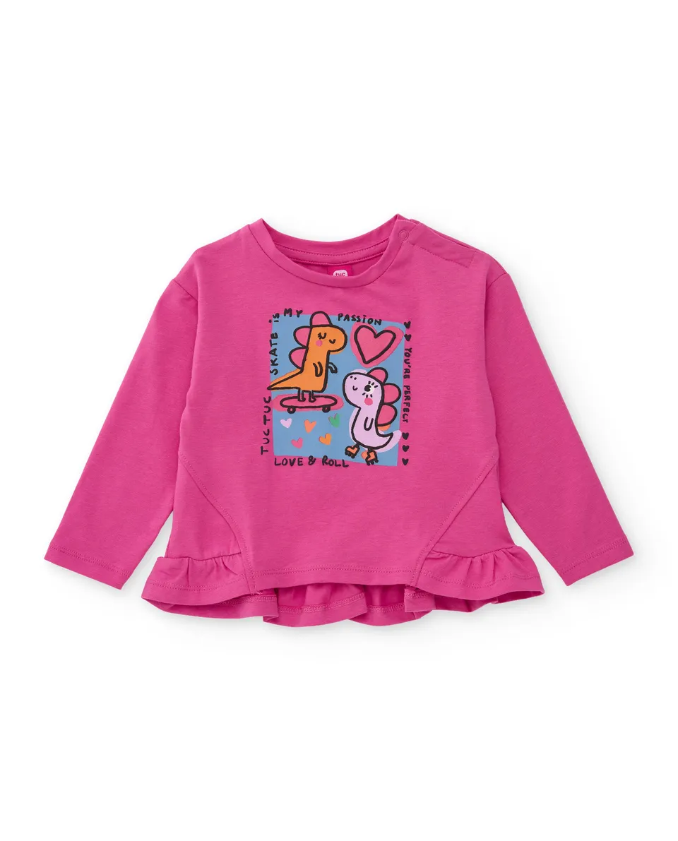 Tuc Tuc Dino Roll maglietta bambina manica lunga fucsia dinosauro