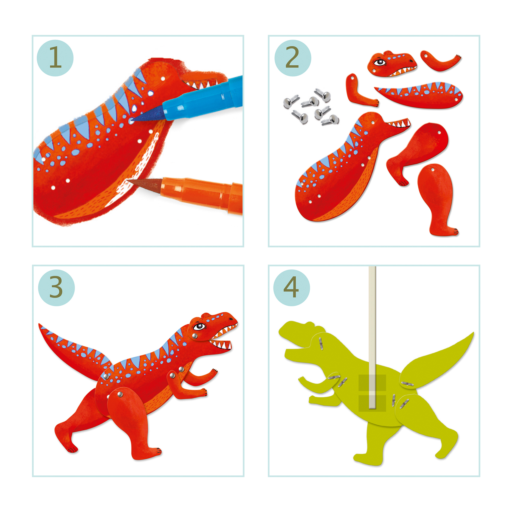 Djeco Jumping Jacks Dinos Kit Marionette 6 Pezzi