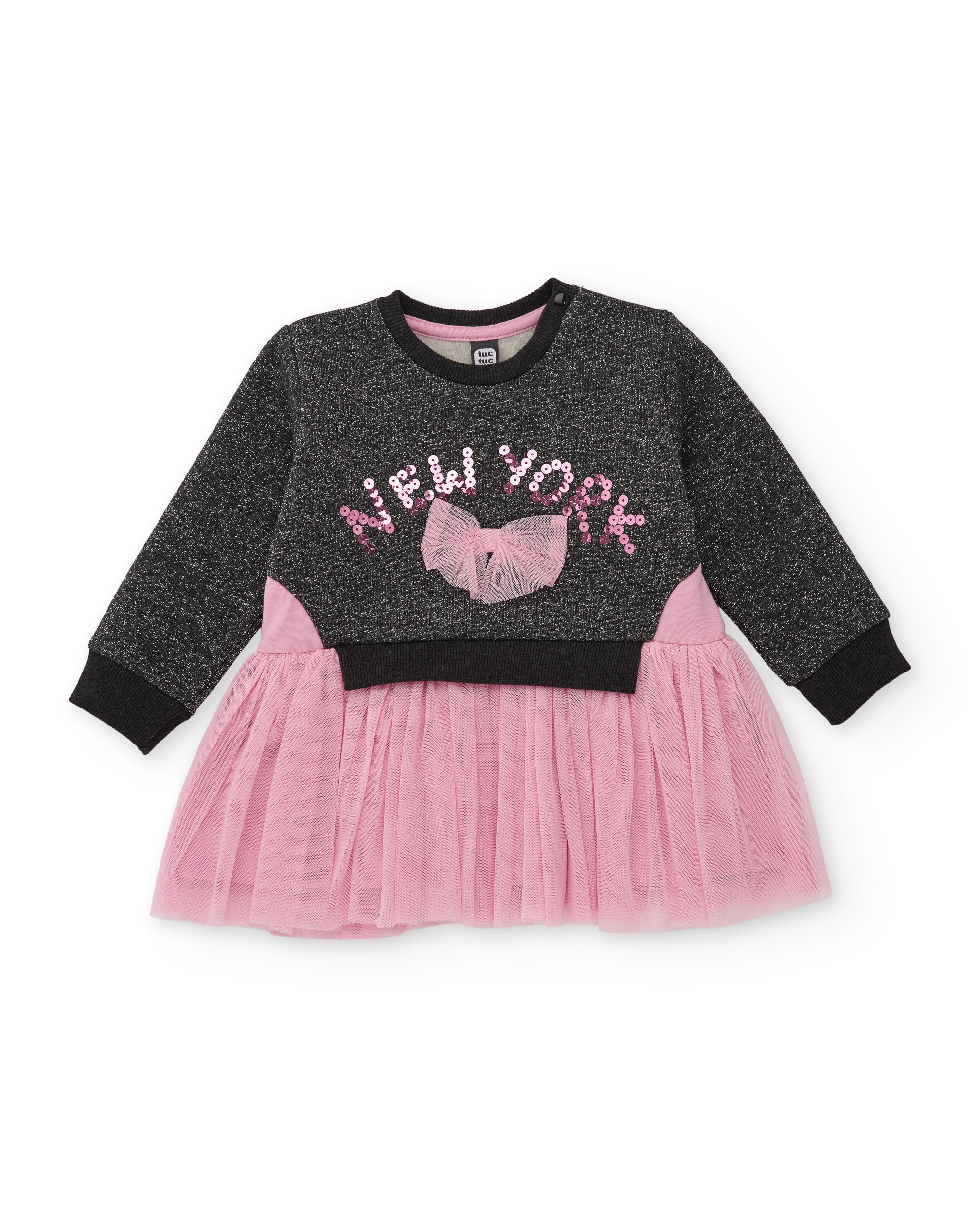Tuc Tuc NY Fun vestito bambina grigio felpa paillettes tulle