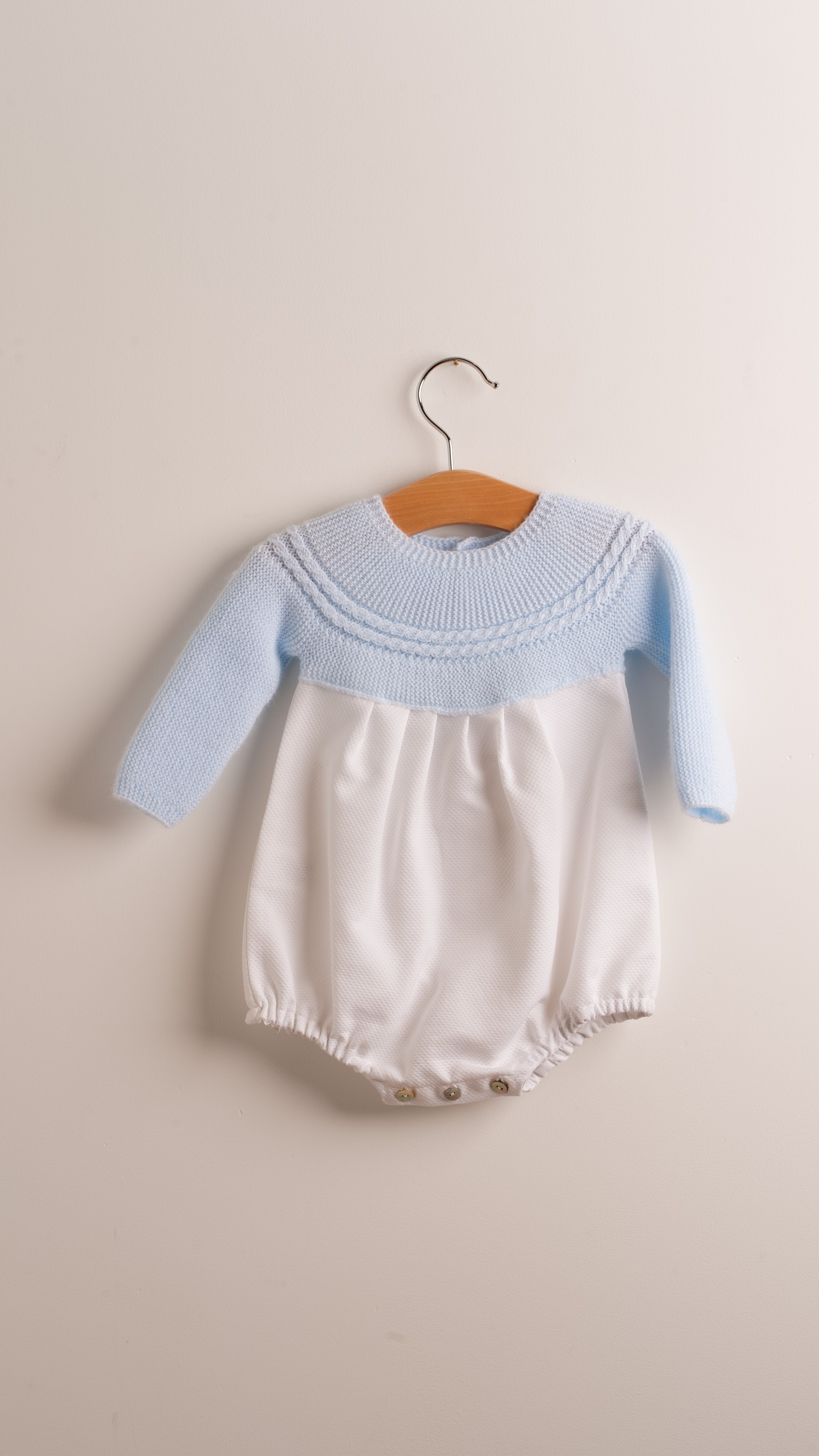Mebi pagliaccetto neonato piqué bianco punto azzurro