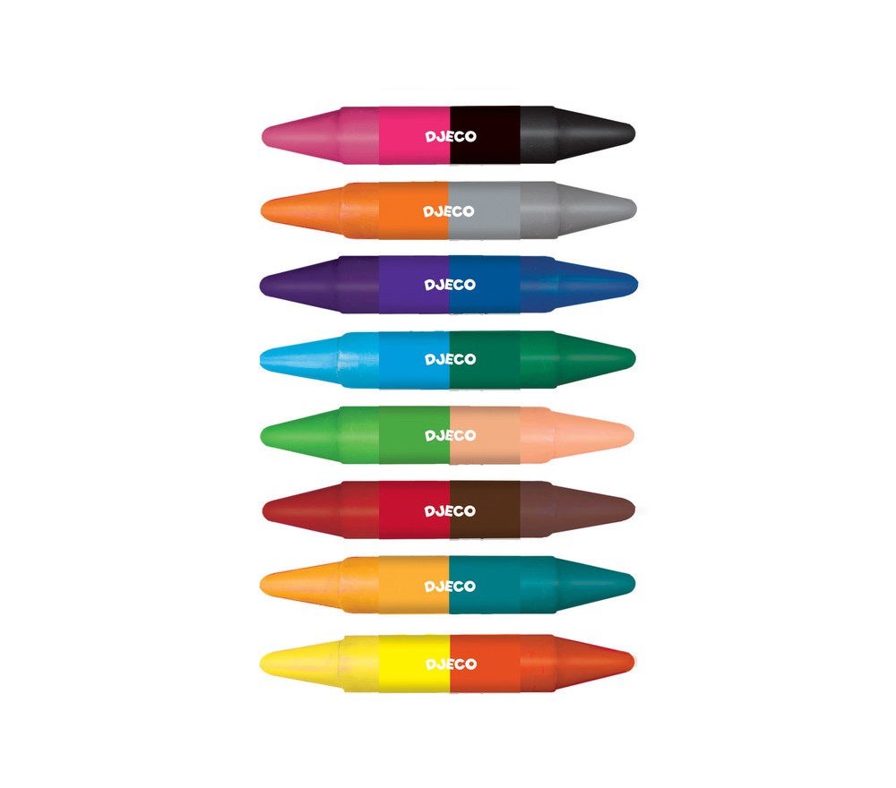 Djeco 8 pastelli a cera doppia punta 16 colori
