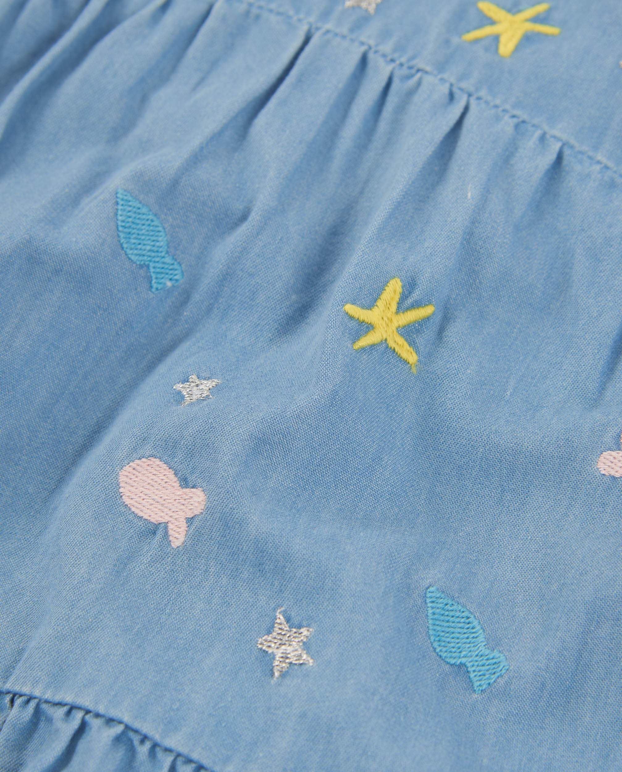 Tuc Tuc vestito bambina denim azzurro ricamo pesci