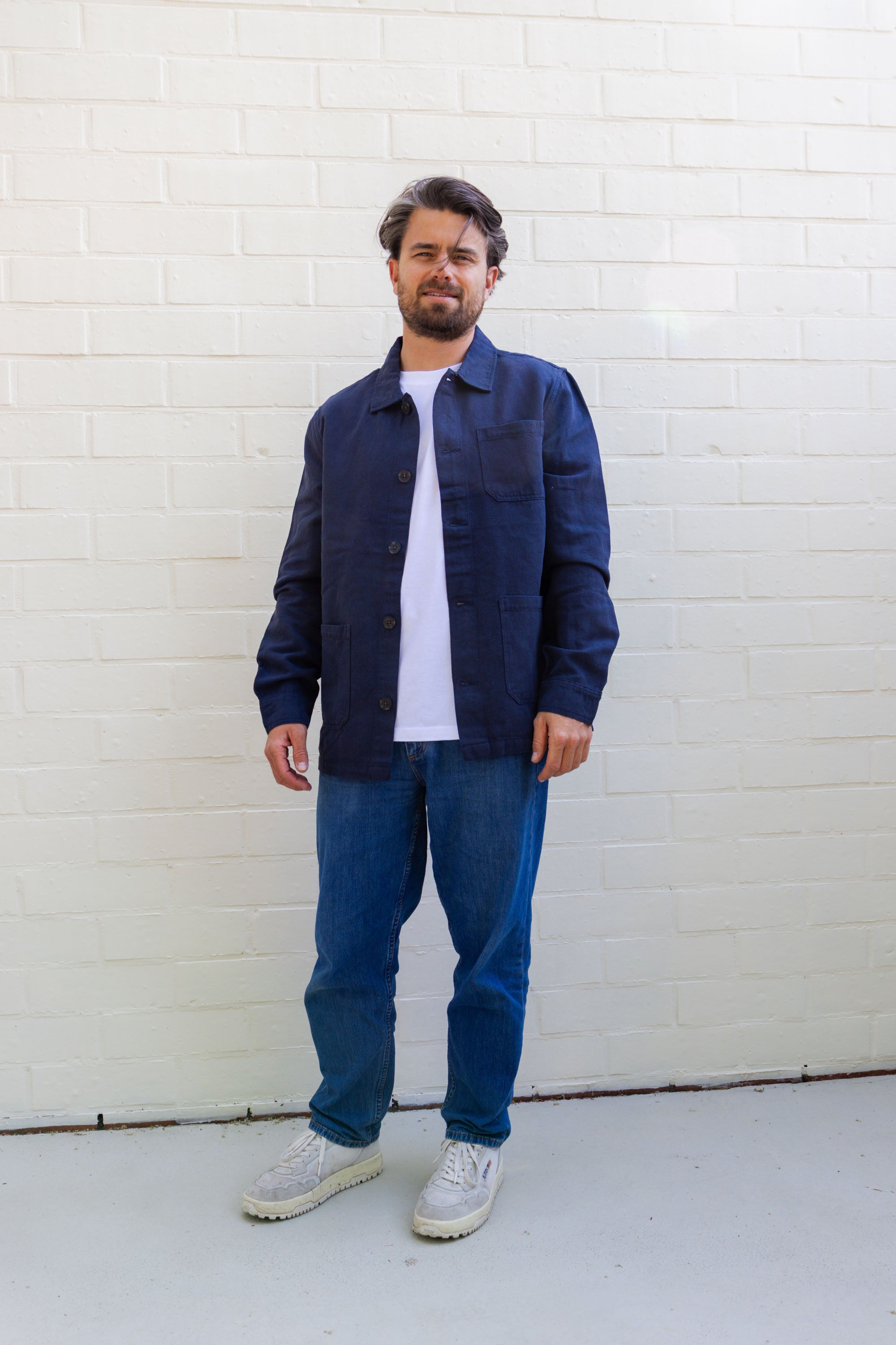Ella and Rapha Sunrise camicia overshirt blu cotone lino
