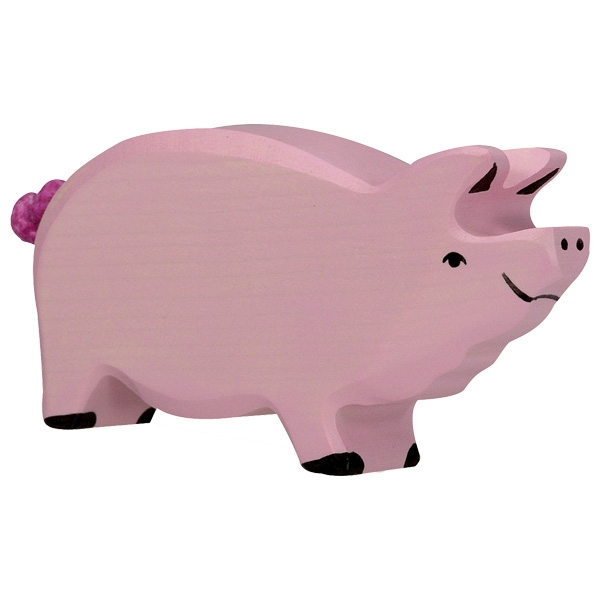 Holztiger Maiale rosa maschio figura legno dipinta a mano