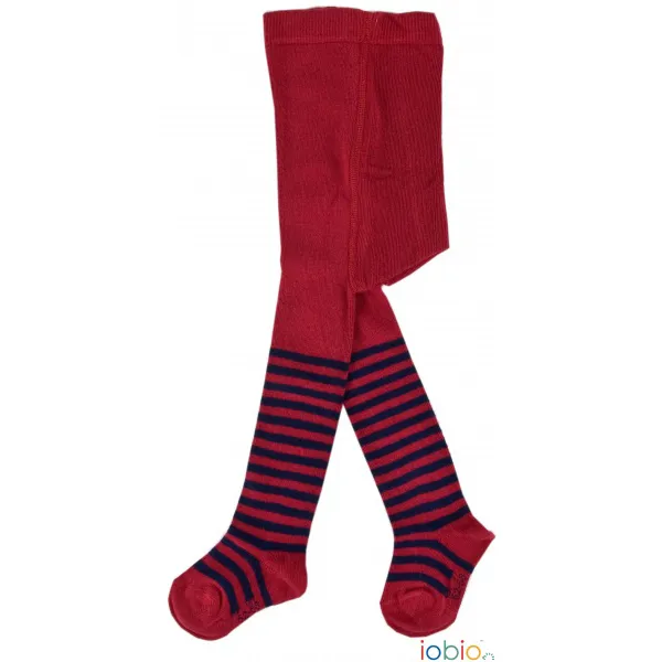 Popolini calzamaglia righe bacca-blu cotone organico