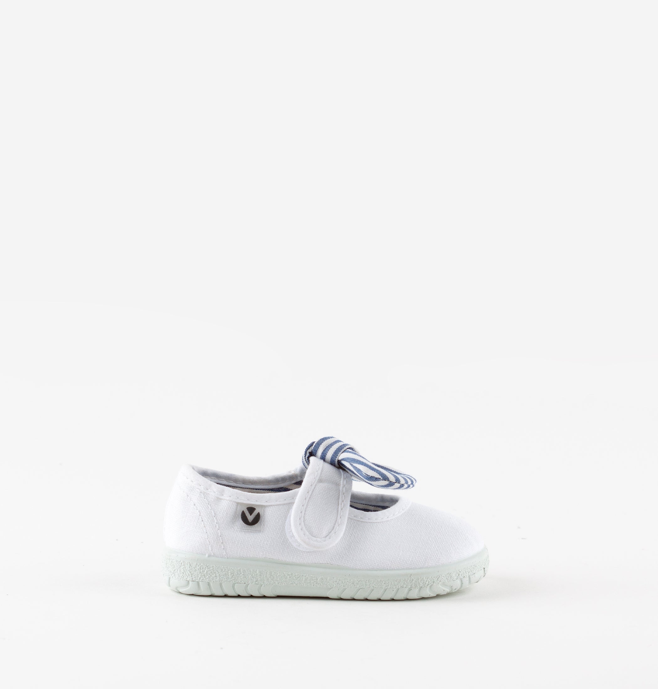 Victoria Dear World merceditas tela bimba bianco fiocco righe