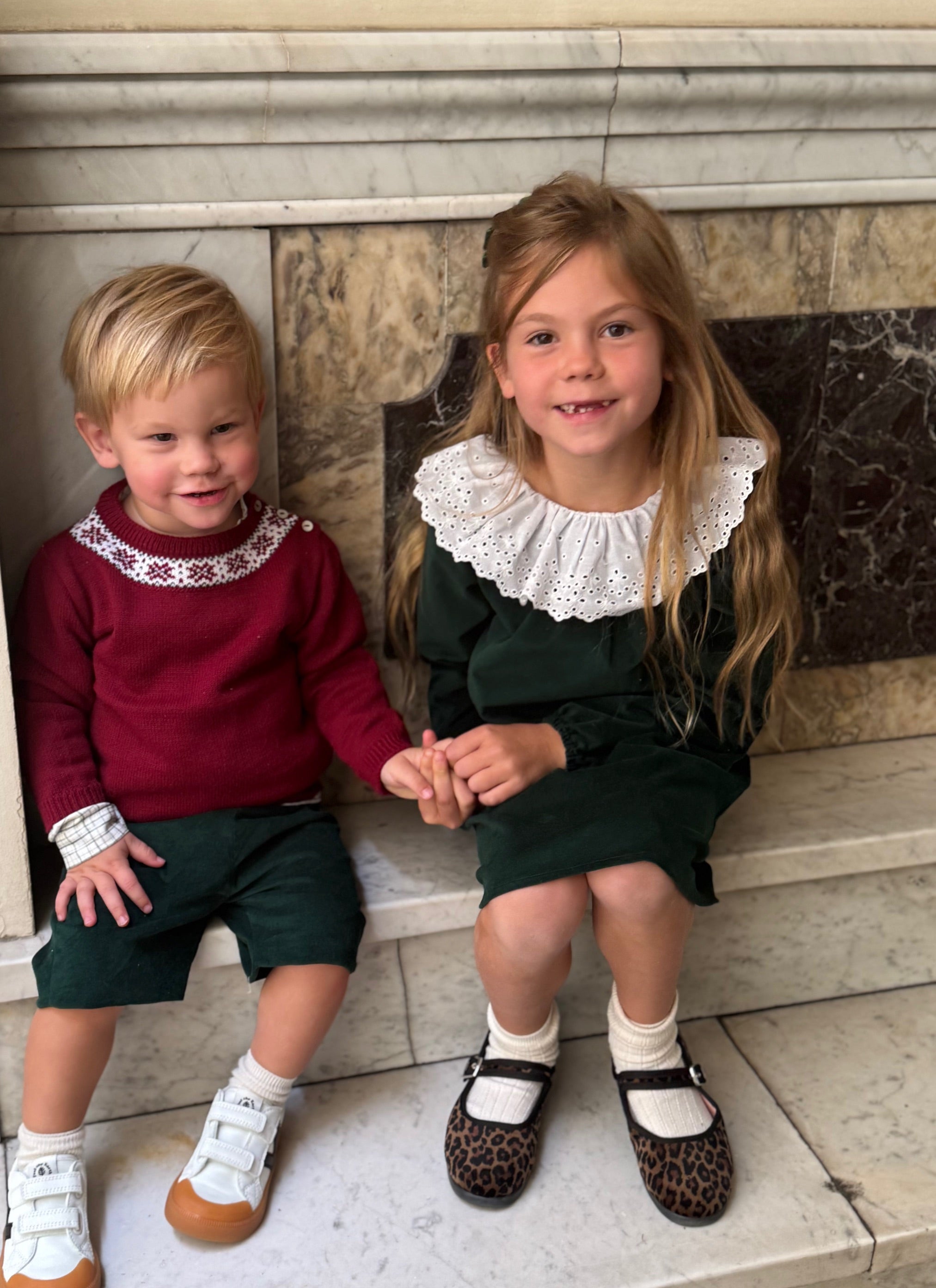 Mebi vestito bambina velluto verde colletto bianco