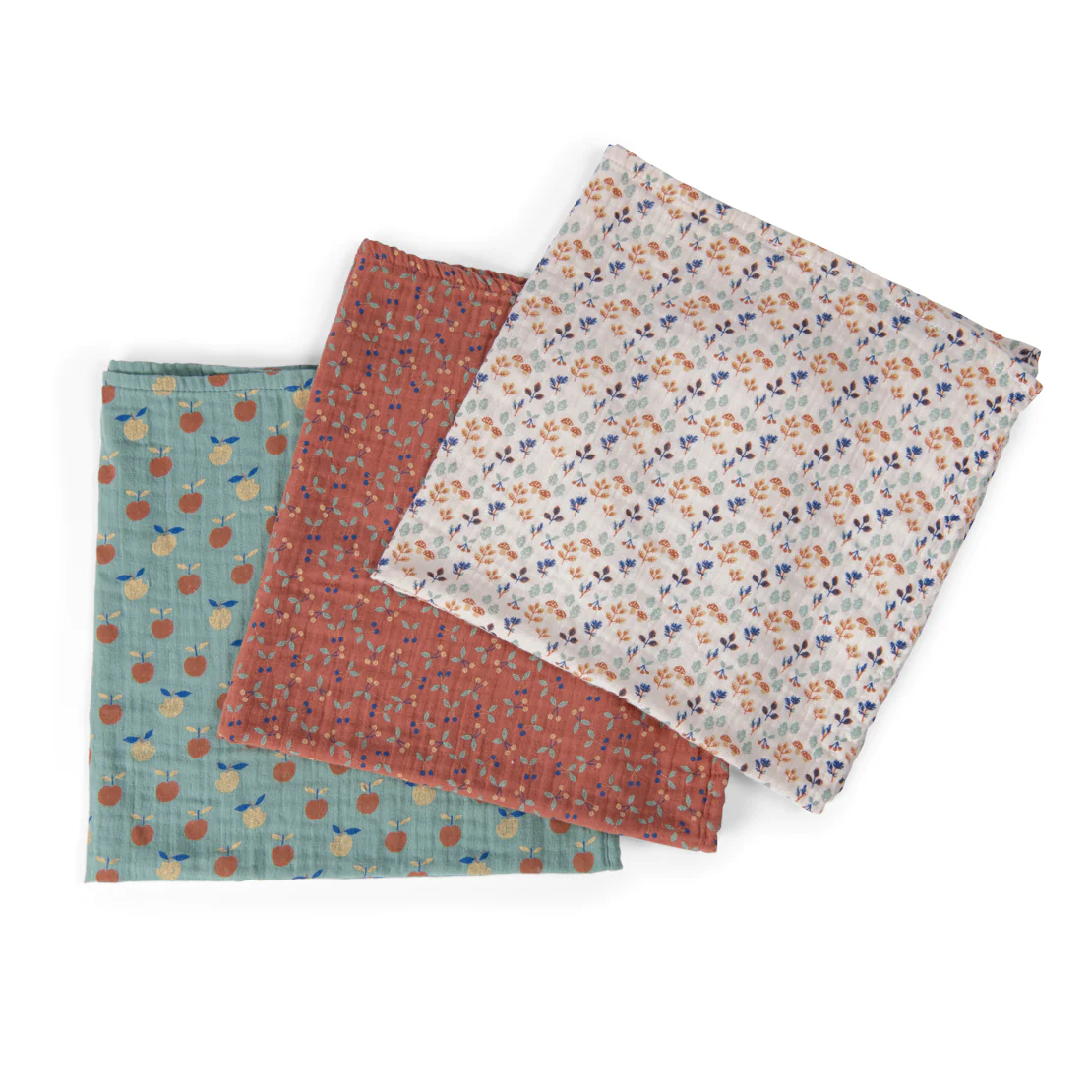 Moulin Roty Pomme des Bois teli mussola 70x70 cotone 3 pezzi