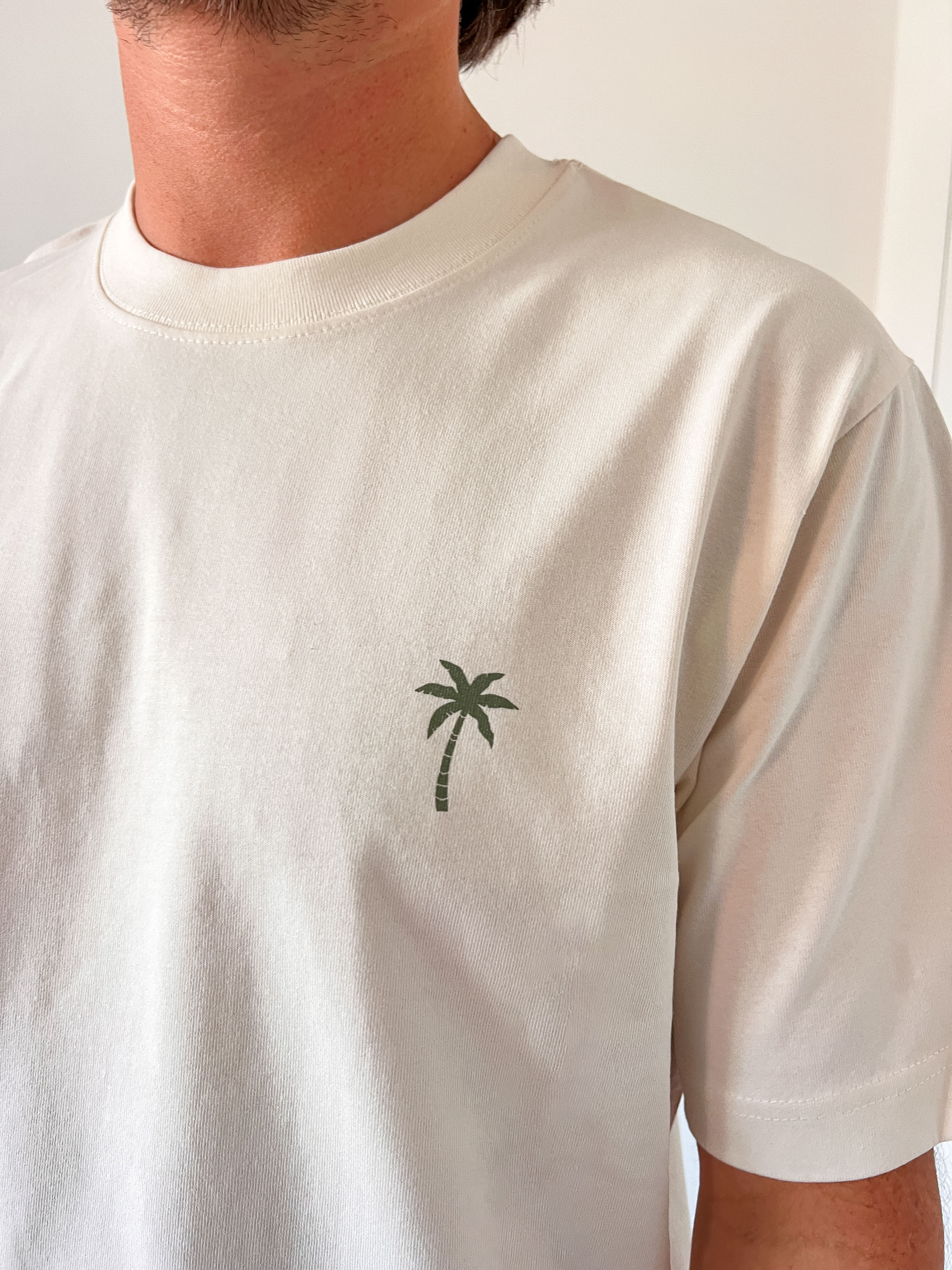 Ella and Rapha Palmtree t-shirt uomo avorio vestibilità comoda