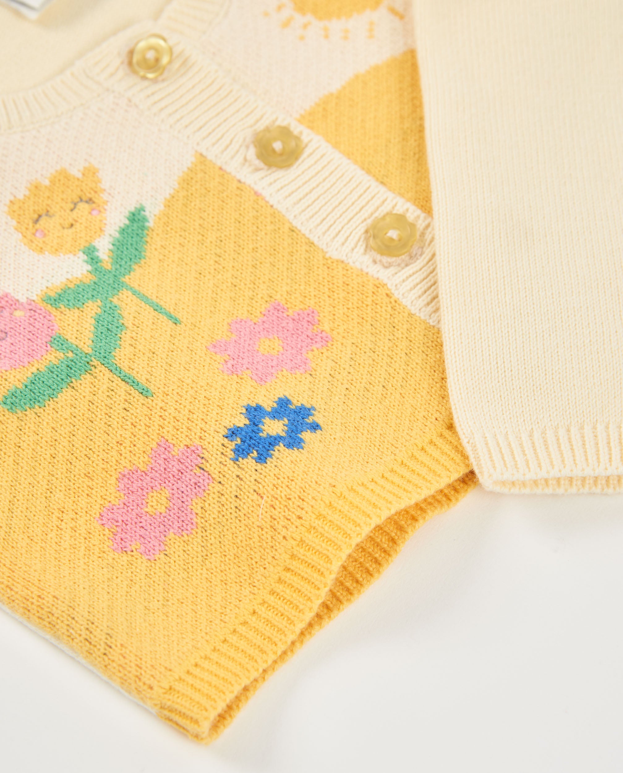 Tuc Tuc cardigan neonata giallo a fiori con bottoni