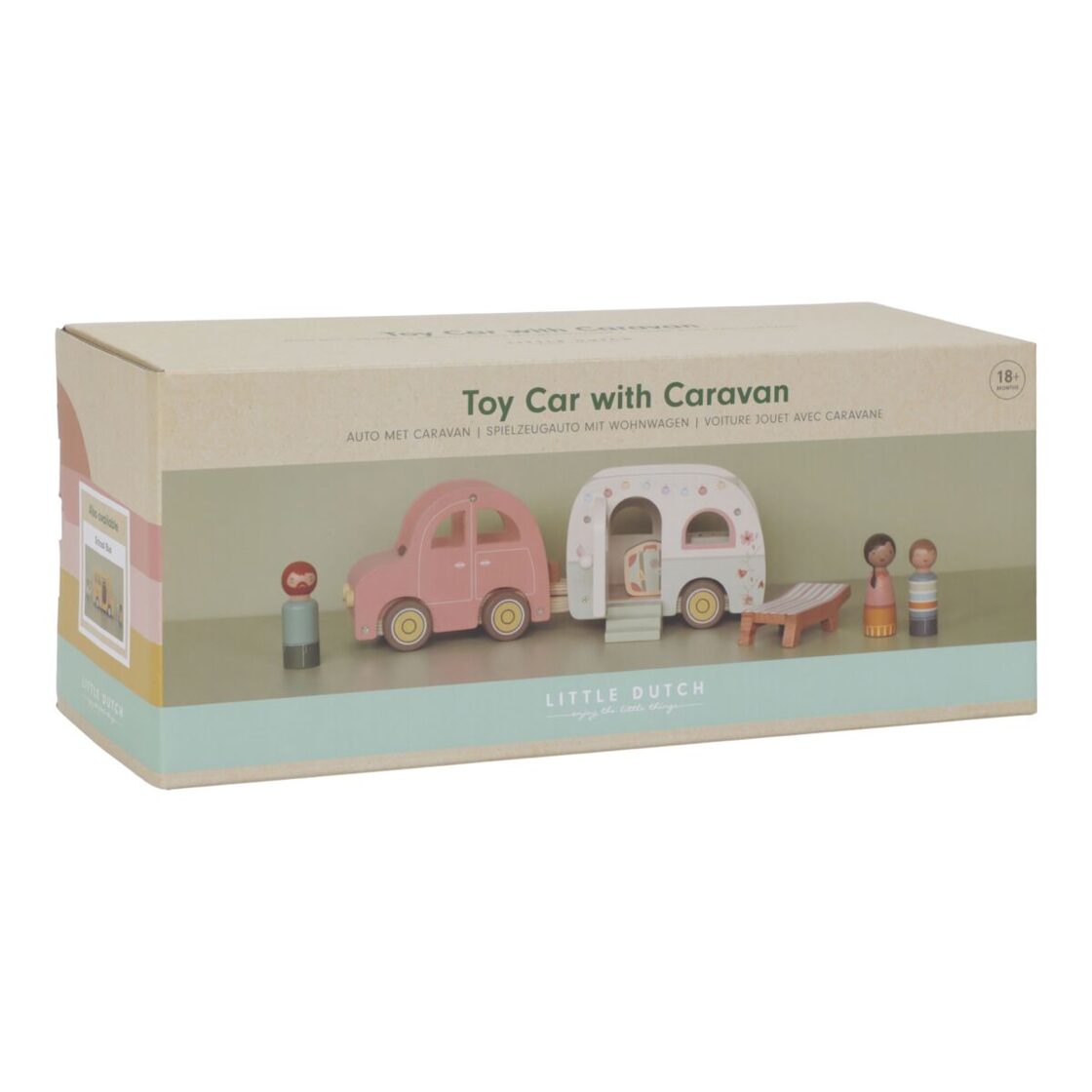 Little Dutch Macchina con caravan gioco legno rosa 32 cm