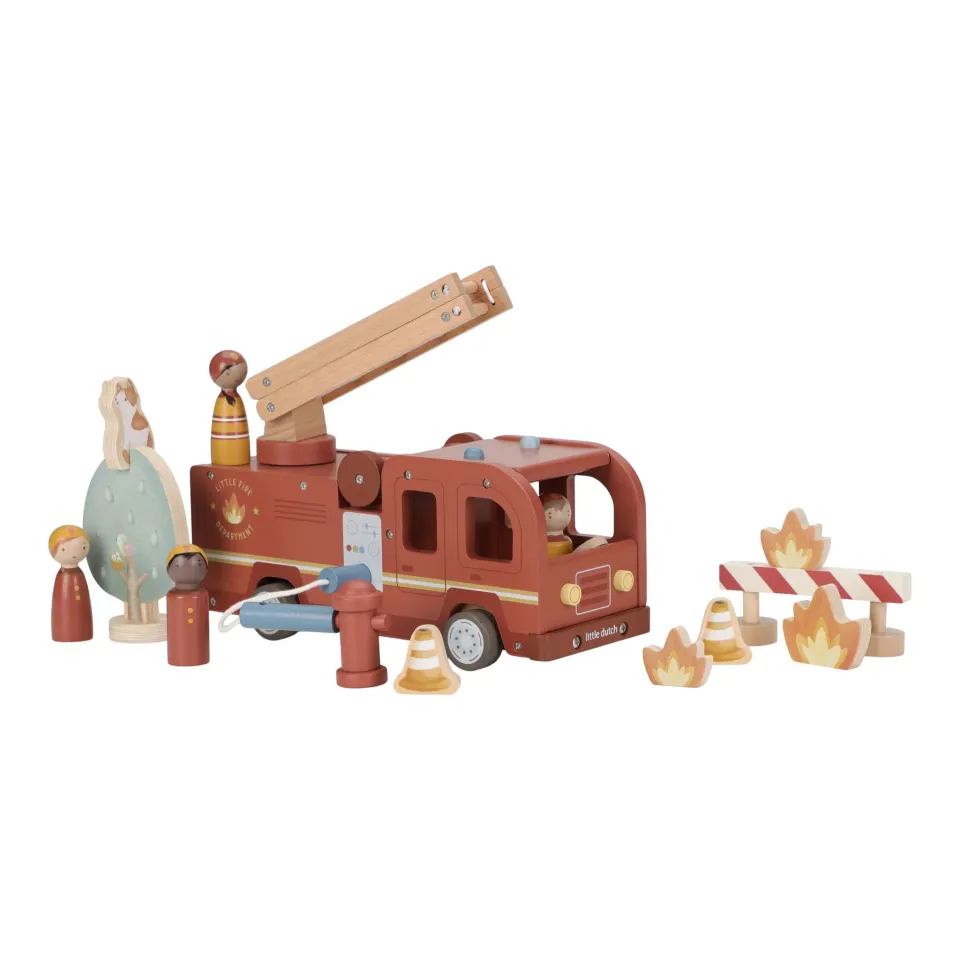 Little Dutch Camion Pompieri Grande camion legno con personaggio