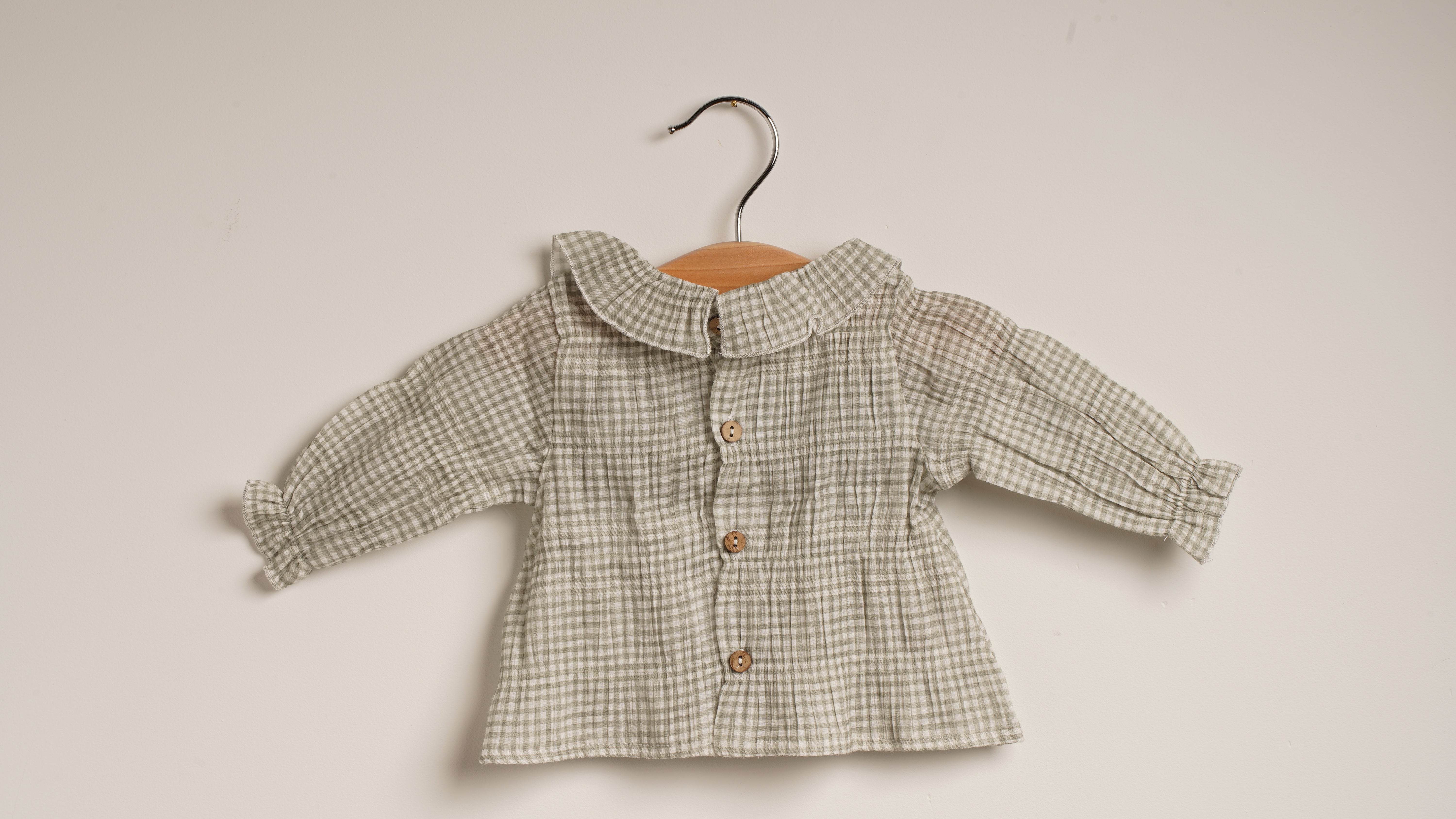 Mebi Vichy blusa neonata quadretti verdi cotone elasticizzato