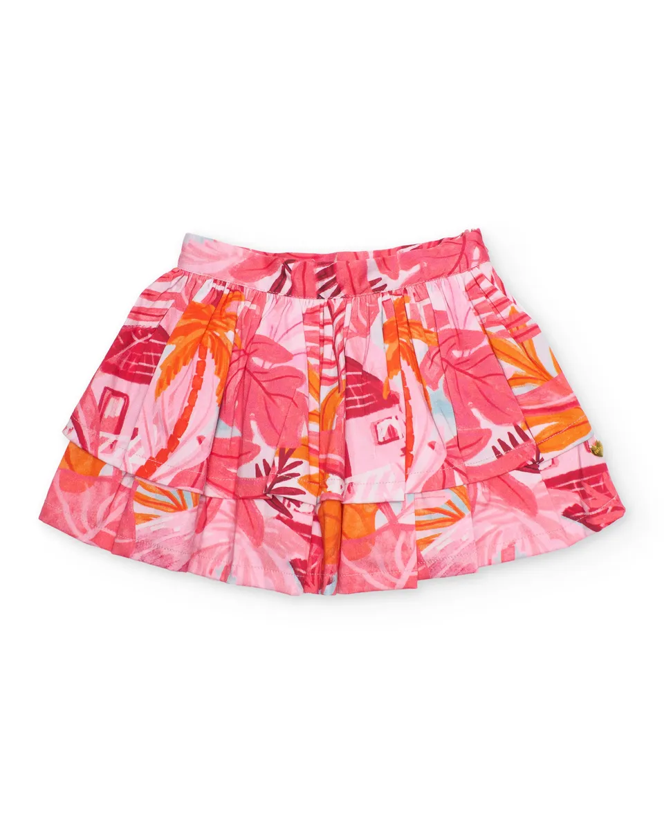 Tuc Tuc gonna bambina rosa a balze in tessuto leggero