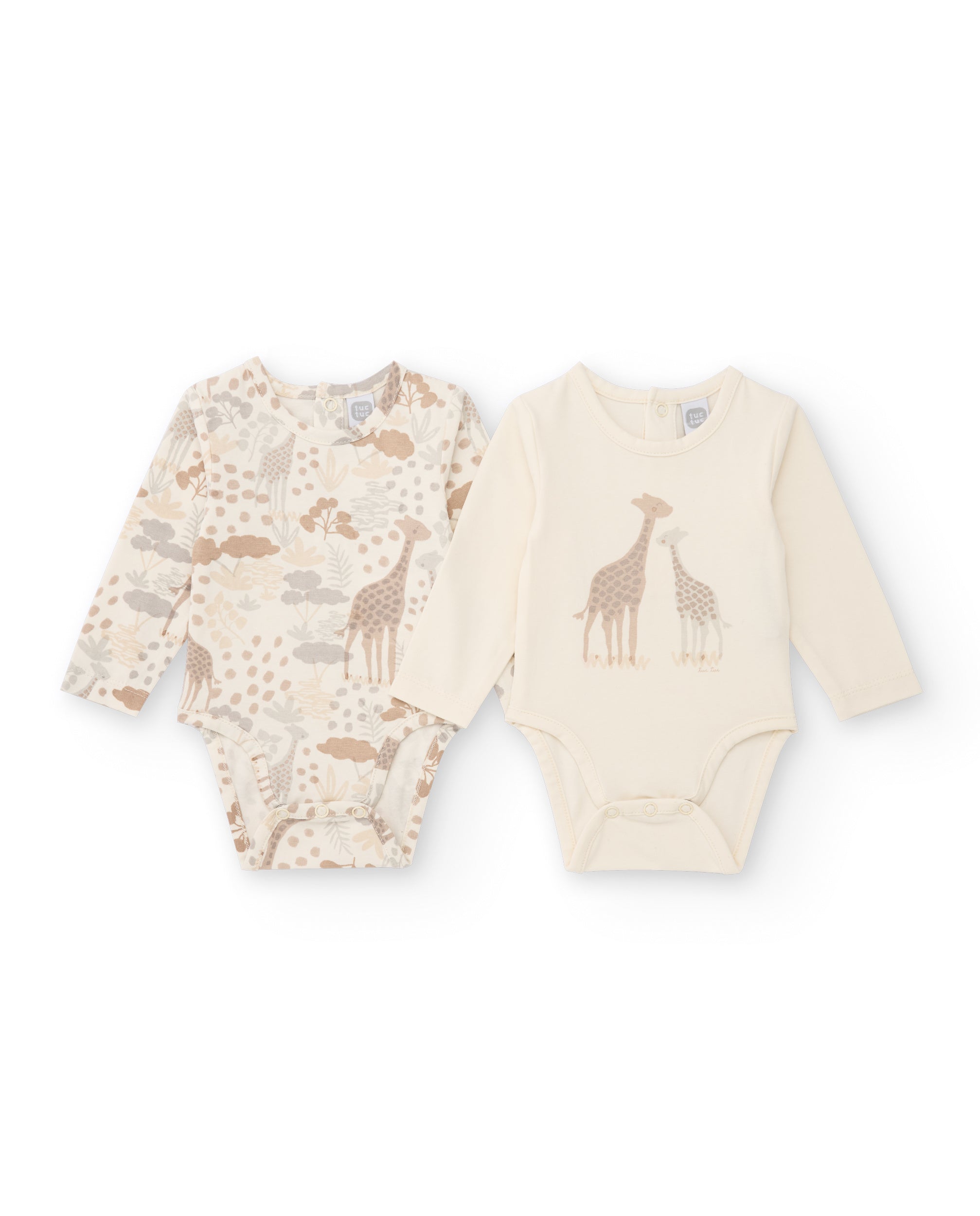 Tuc Tuc body neonato manica lunga 2 pezzi beige giraffe