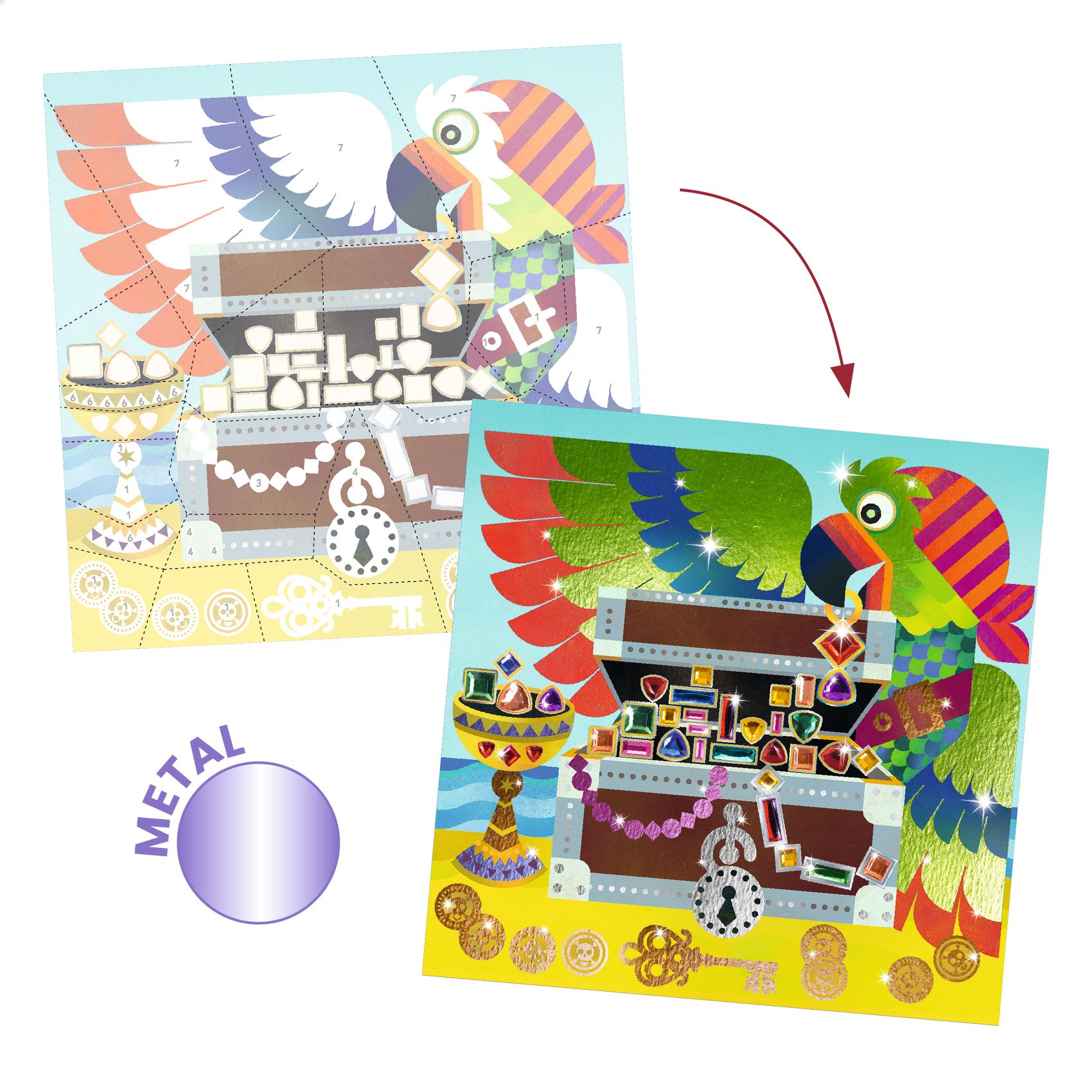 Djeco Foil Pictures Up and at'em! kit creativo pirati con strass