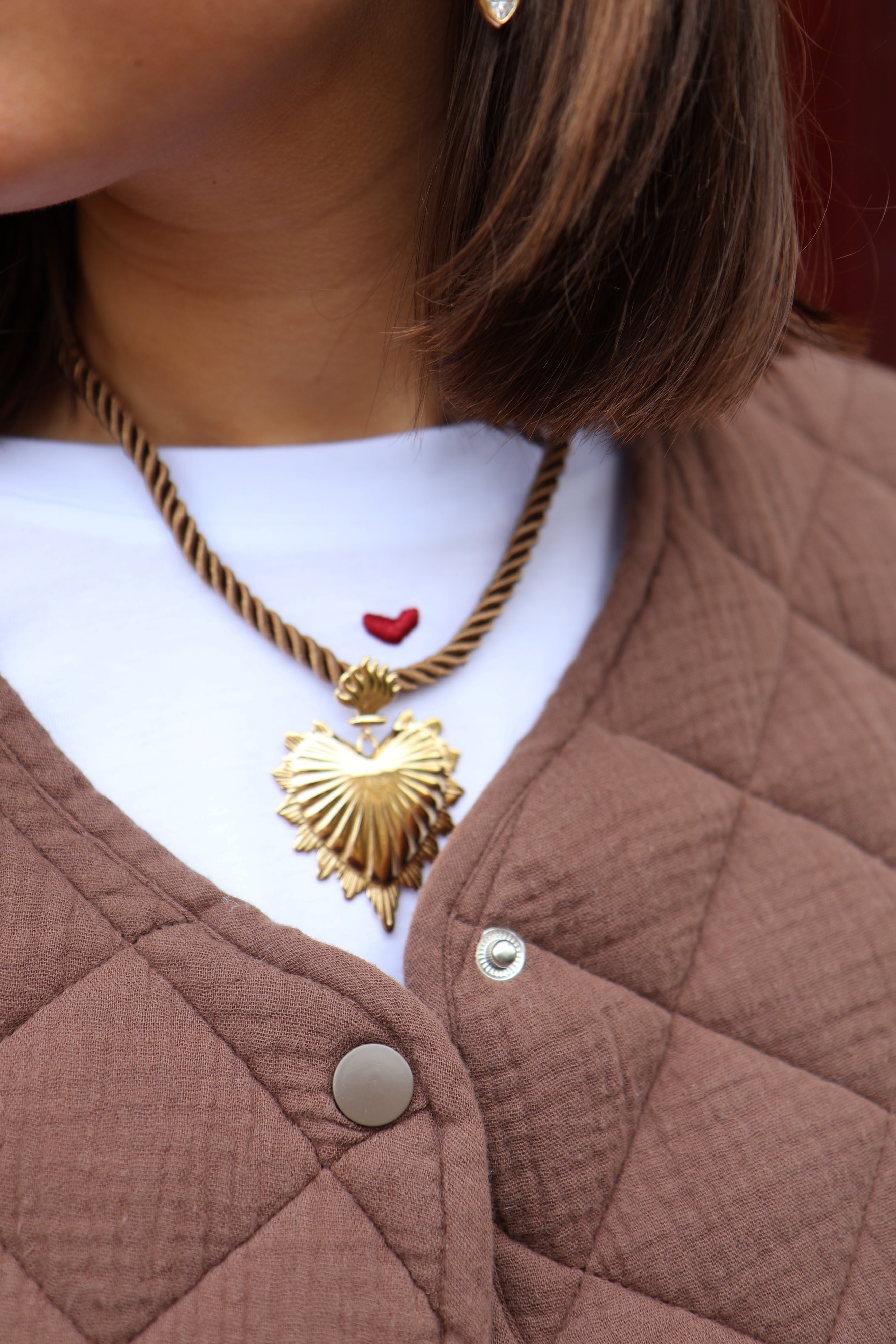 Ella and Rapha HEART t-shirt bianca ricamo cuore cotone organico