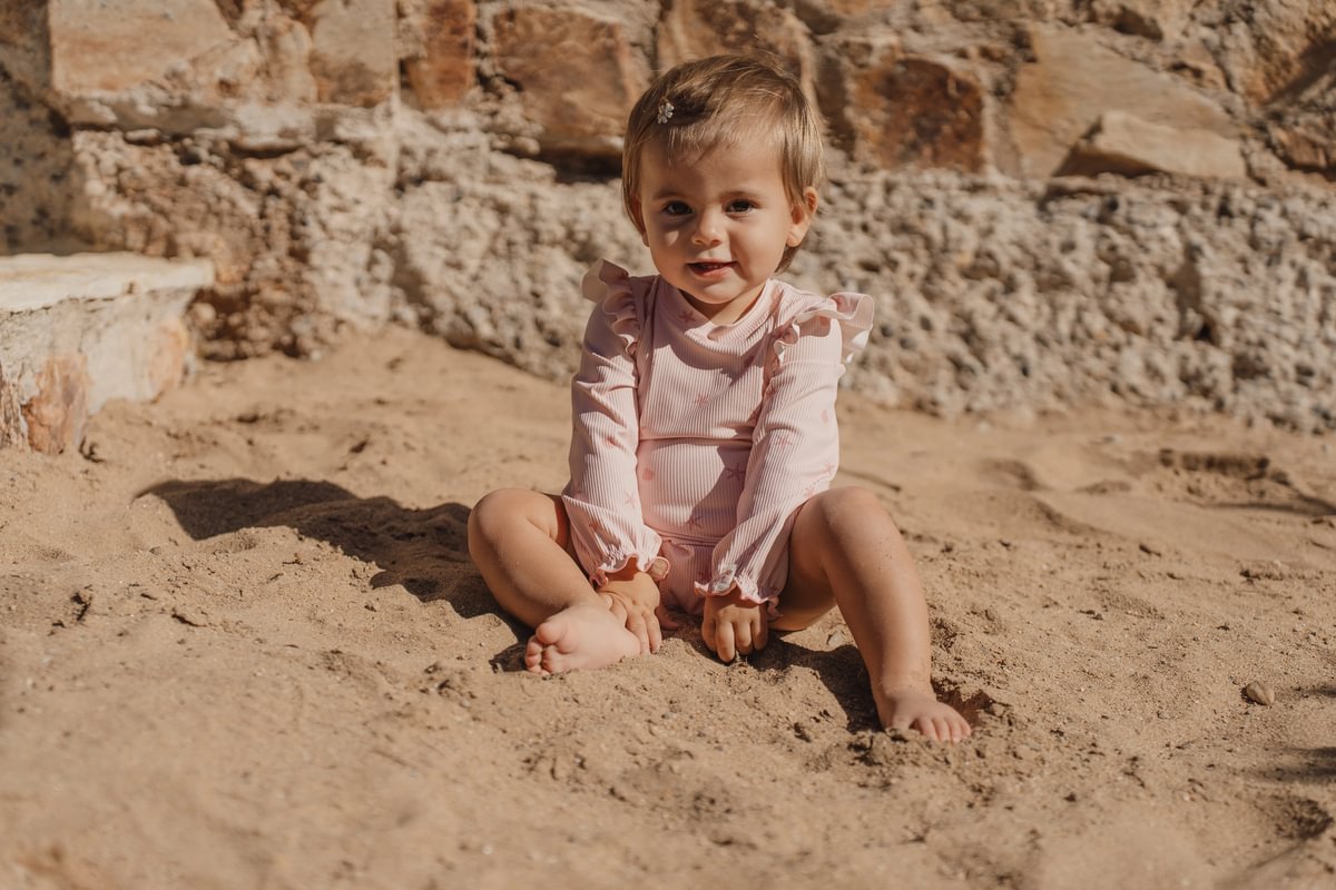 Little Dutch costume bimba maniche lunghe rosa conchiglie UPF40+