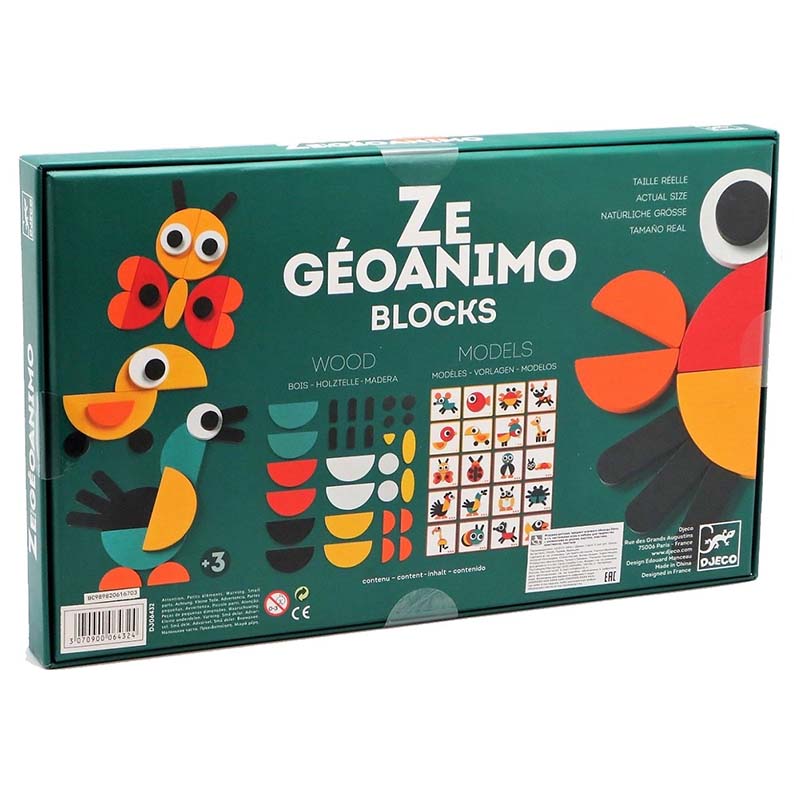 Djeco Ze Geoanimo Blocks gioco forme legno 29 pezzi