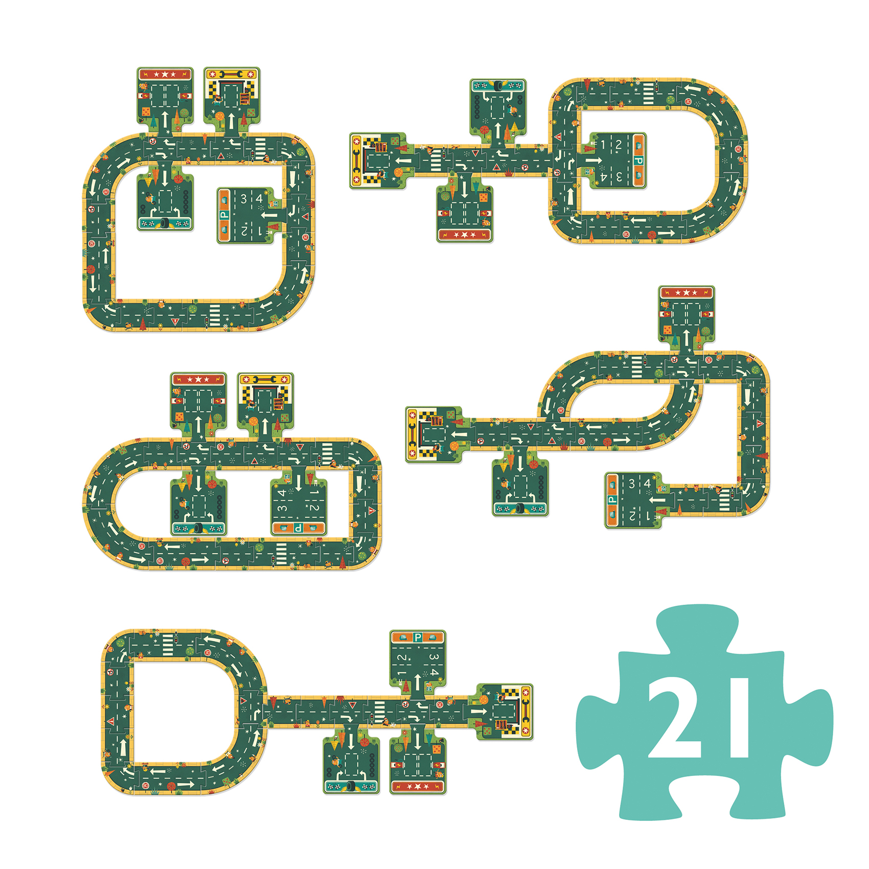 Djeco Pop to Play Roads puzzle pista 21 pezzi gigante