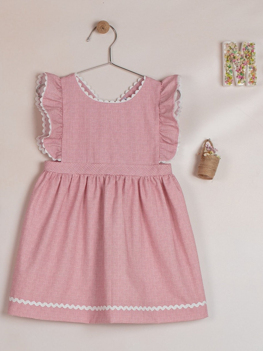 Mebi vestito bambina vichy rosso volant cotone