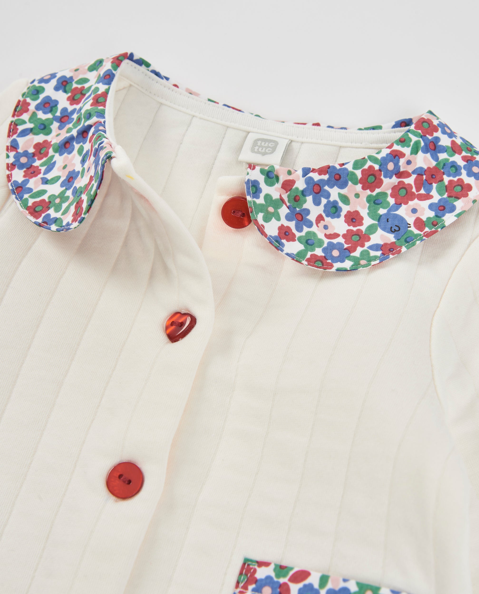 Tuc Tuc cardigan cotone collo fiori ecru